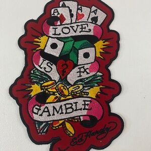 Ed Hardy Love is a Gamble Iron on Patch Appliqué Embroidered Sewing (Large)